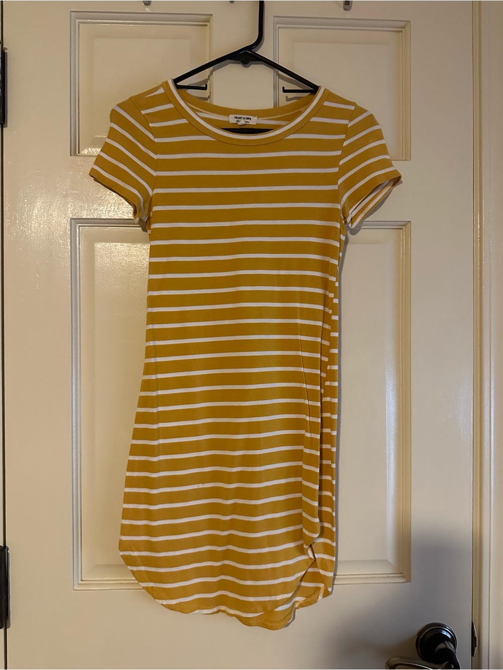 Heart & Hips Mustard Yellow and White Striped Mini Dress